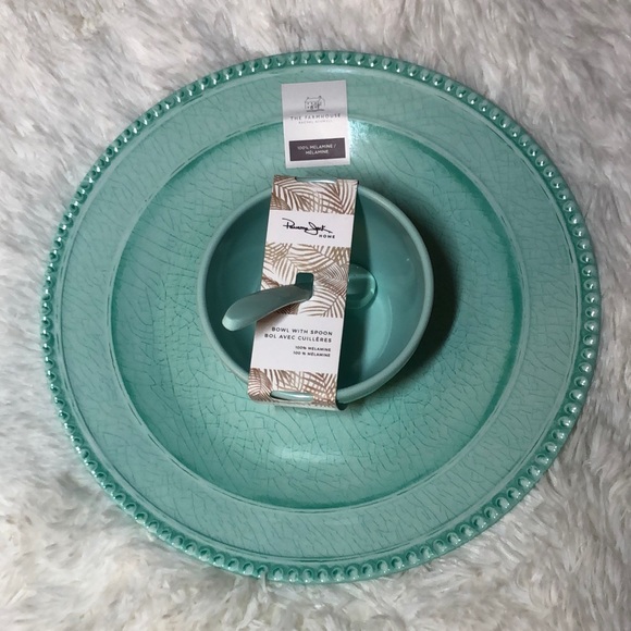 🩵 Panama Jack Bowl with Spoon & The Farmhouse Rachel Ashwell Plate Teal NWT 🩵 - Picture 1 of 6